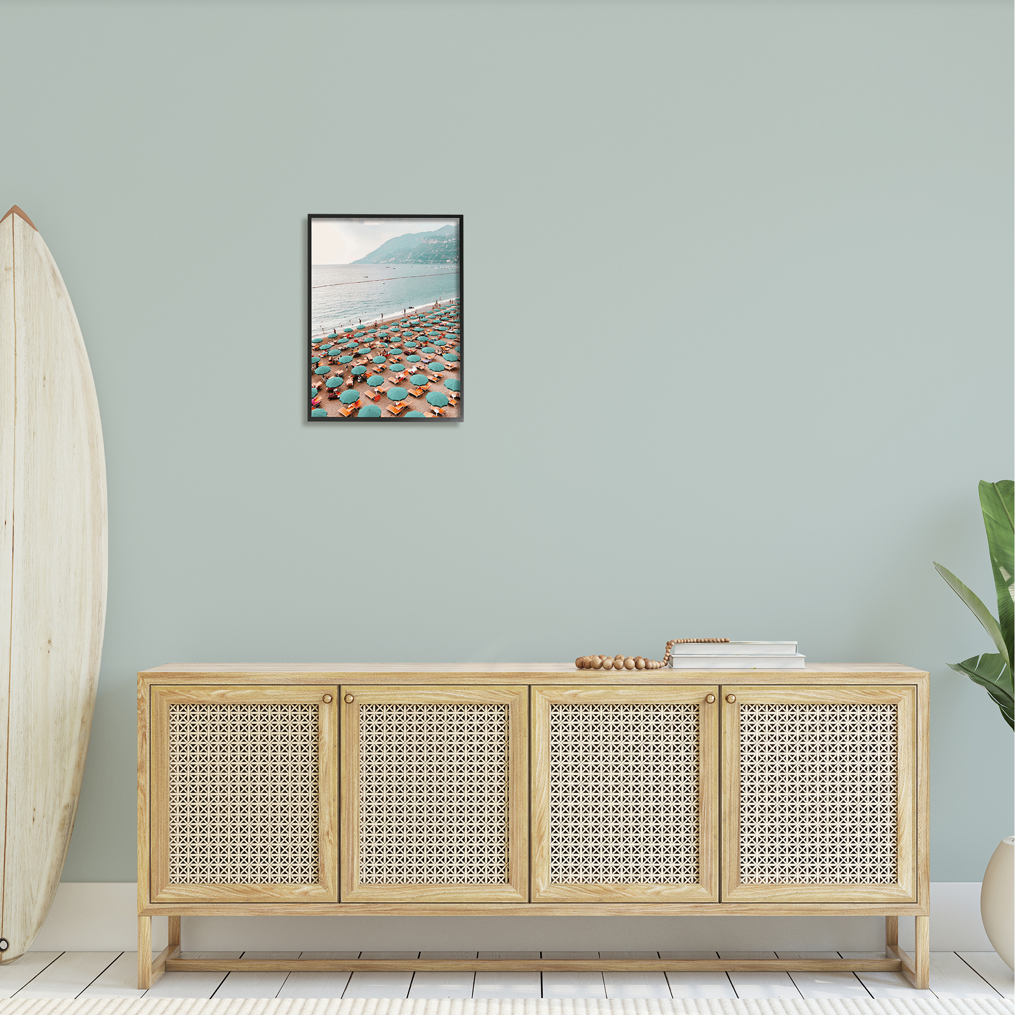 Stupell Beach Umbrellas Coastal Vacation Landscape Photography Black Framed Art Print Wall Art
