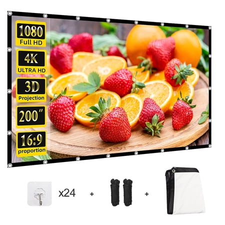 200 inch Outdoor Projector Screen Foldable Washable Anti-Crease Portable Projection Screen Projector 4K 16:9 HD Rear Front Movies Screen for Backyard Home Theater Office