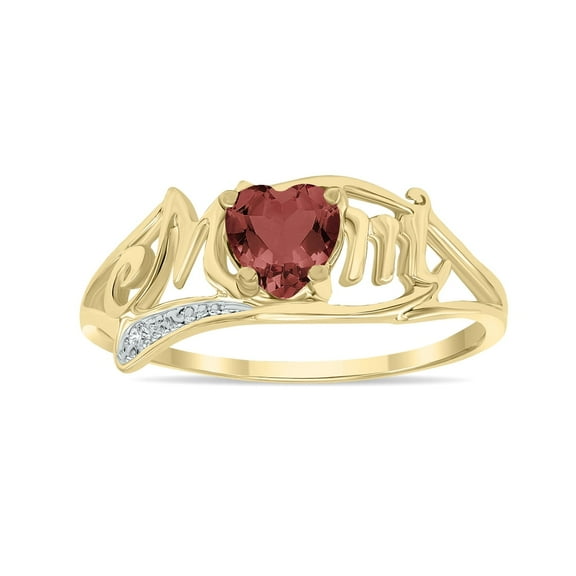 SZUL Women's Garnet and Diamond Heart Shaped MOM Ring