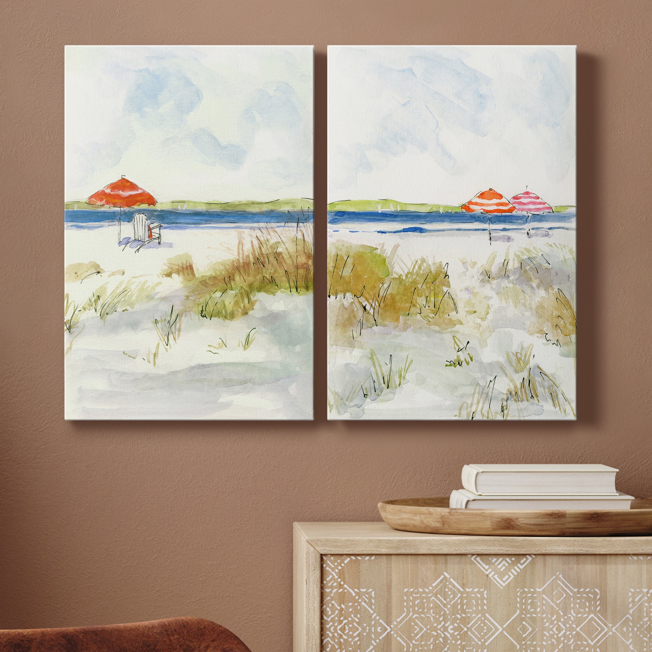 Sketchy Beach I Premium Gallery Wrapped Canvas - Ready to Hang - Set of 2 - 18 x 27 Each