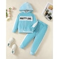 thumbnail image 2 of 7 Years Big Girls Clothes 8 Years Girls 2PCS Fall Winter Outfits Set Letter Print Solid Color Big Girls Long Sleeve Hoodie Top Pants Set Blue, 2 of 6