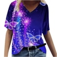 thumbnail image 1 of Blusa de manga corta con cuello en V informal para mujer a la moda, camisetas de verano Pompotops hkajfhjk462101, 1 of 5