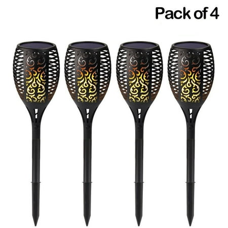 (Pack of 4) Solar Tiki Torch Light Flame Garden Lights,96 LED Waterproof Dusk to Dawn Auto On/Off Flickering Flames Torches Lights Landscape Lighting Outdoor Path Light