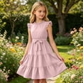 thumbnail image 4 of WOYY Girls Ruffles Sleeveless Tiered Dress Casual Party A-Line Midi Sundress, Pink, Sizes 5-14, 4 of 5
