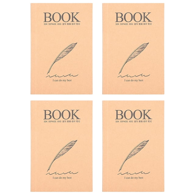 Cuaderno de bocetos de papel Kraft, Bloc de dibujo grueso Retro, patrón de plumas, cuaderno de dibujo artístico pintado a mano, 4 Uds.