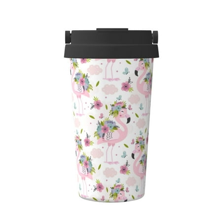 

Salouo Flamingo And Flowers Print Coffee Travel Mug Spill Proof with Lid-Stainless Steel Vacuum Insulated Tumbler - Thermos Cup for Keep Hot/Ice Coffee Tea and Beer