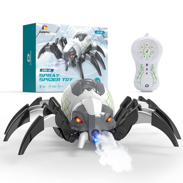 Robot realista Spider DEERC con control remoto con aerosol y luces