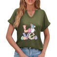 thumbnail image 4 of Corto para las Mujeres Casual Verano 2025 Pascua Impresión V-Cuello Camiseta, Ligero 95% Poliéster 5% Spandex Top para Toda la Temporada Hogar Y Diario, 4 of 7