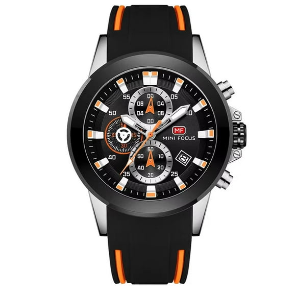 MINI FOCUS Montre de Mode pour Hommes d'Affaires Bracelet en Silicone Chronographe de Sport Montres à Quartz