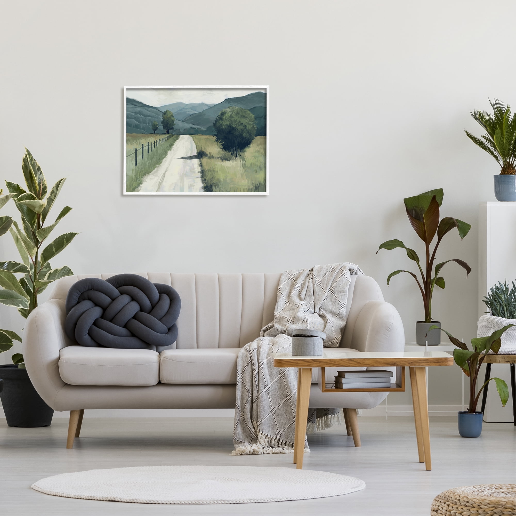 Stupell Industries Farmland Fields Green Blue Landscape Painting Framed Art Print Wall Art, 30x24, By Ziwei Li