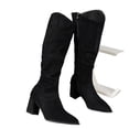 thumbnail image 4 of EKVAHL Women's Slouch Knee High Boots Orthopedic Faux Suede Chunky Heel Western Tall Boots, Wide Width Pointed Toe Casual Travel Party Boots Black, 4 of 6