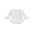 thumbnail image 1 of Baby Girl Knitted Ribbed Long Sleeve Ruffle Romper Bodysuit Onesie Tops, 1 of 6