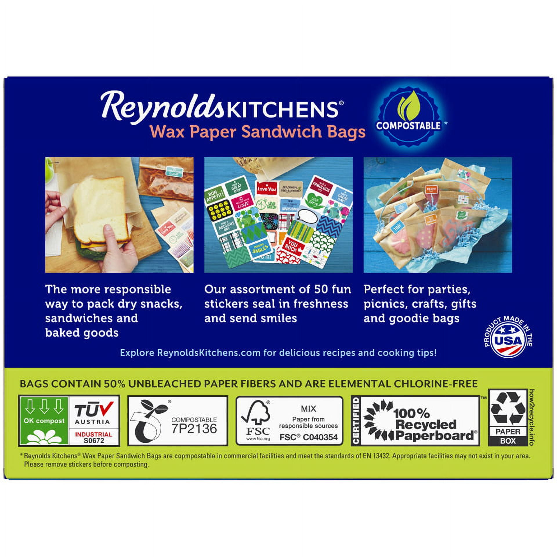 Reynolds Kitchens Wax Paper Sandwich Bags - 6x7-13/16, 50 Count