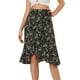 thumbnail image 1 of Falda Cruzada de Verano Allegra K con dobladillo alto y bajo con volantes En la cintura con Lazo floral para mujer Blanco negro XS, 1 of 6