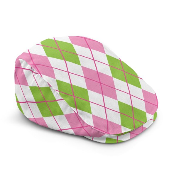 FUIALDOLG Lightweight Beret Hat for Camping Travel, Pink Green Argyle Pattern Polyester Durable Newsboy Cap Retro