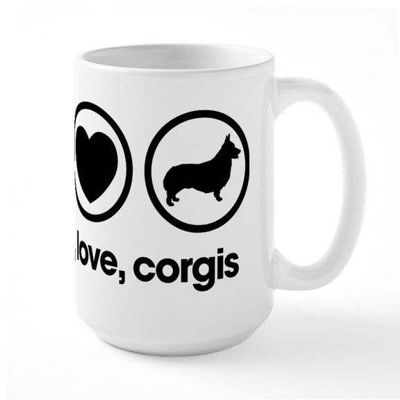 CafePress - Peace Love Corgis - 15 oz Ceramic Large White Novelty Mug