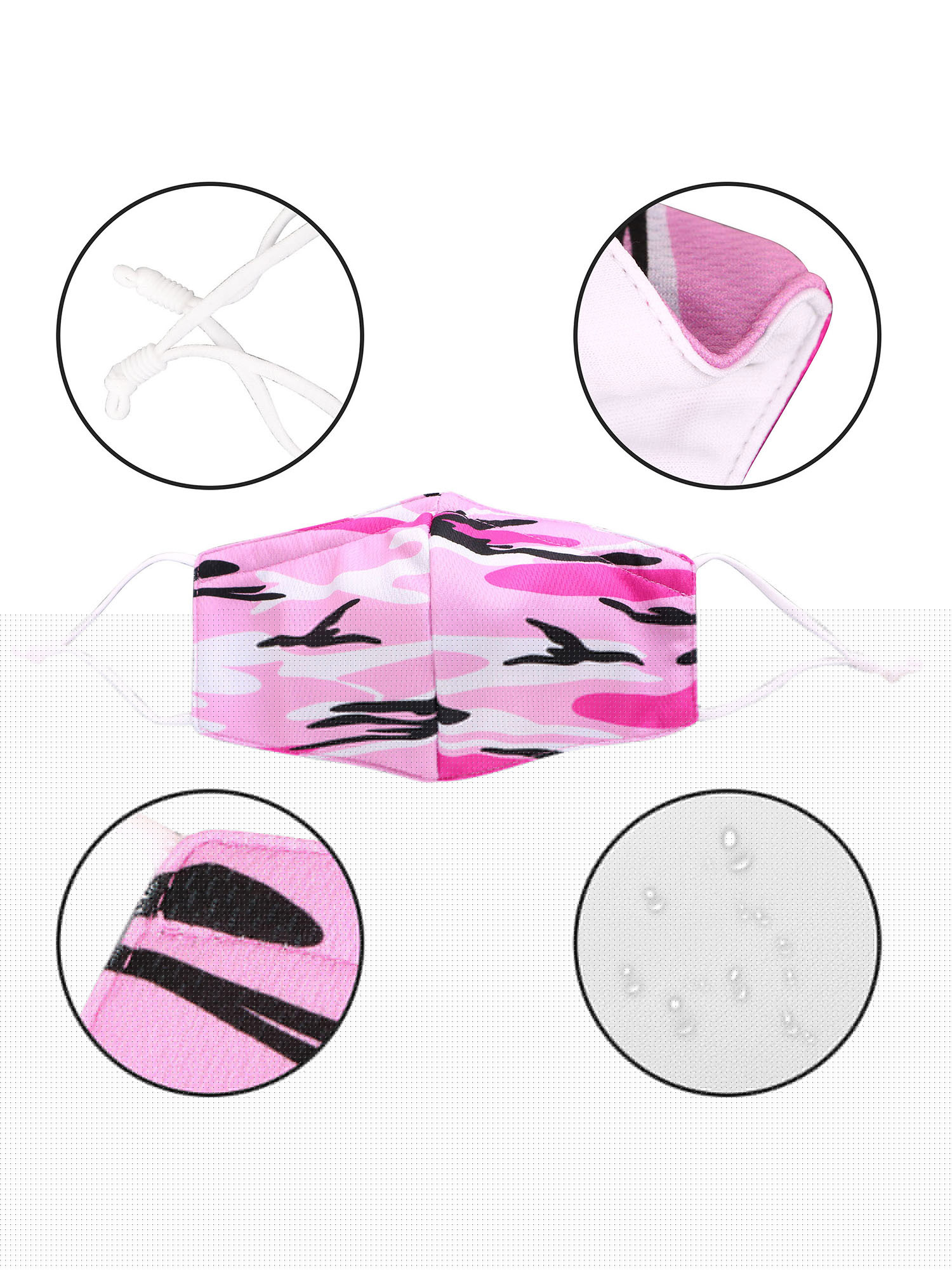 thumbnail image 2 of 3 PCS Washable Resuable Breathable 2 Layer Cloth Fabric Face Mask, CP, 2 of 4