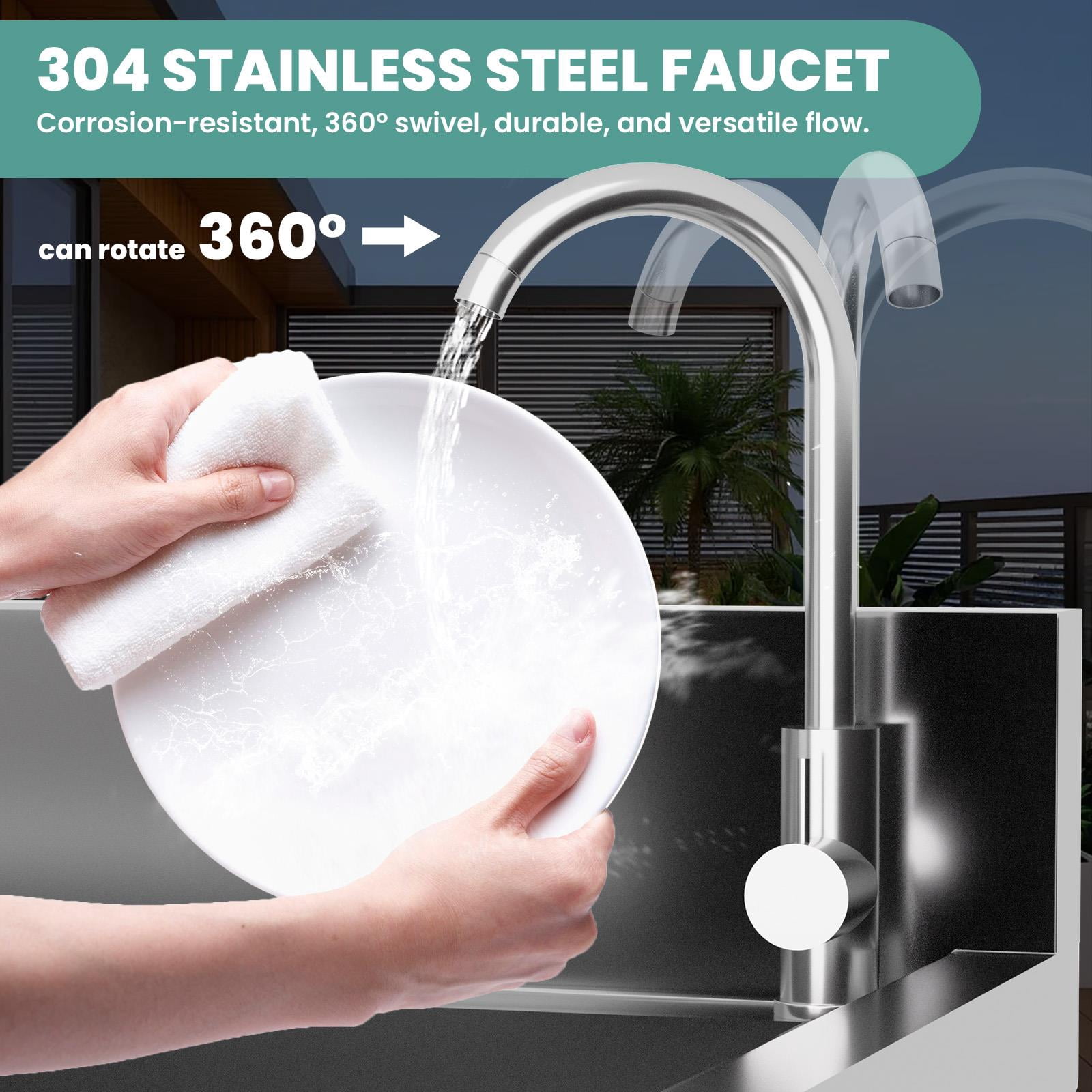 304 Stainless Steel Commercial Sink with Drainboard, 47.3" Freestanding Utility Sink with 360° Swivel Faucet, Heavy-Duty Workstation Sink for Restaurant, Garage, Laundry, Kitchen