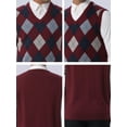 thumbnail image 6 of INSPIRE CHIC Men's Vests Argyle Knit Slim Fit Sleeveless Contrast Color Pullover Vest M Burgundy Navy, 6 of 7