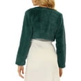 thumbnail image 3 of INSPIRE CHIC Women's Collarless Long Sleeve Open Front Faux Fur Shrug Cropped Coat XL Dark Green, 3 of 6