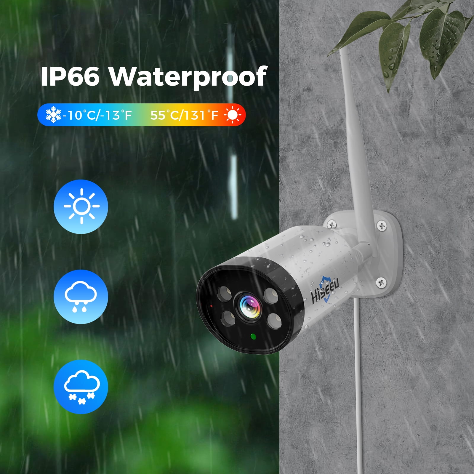 Hiseeu 3MP Wireless Security Camera WiFi with Two-Way Audio,Motion Detect,Remote View,IP66 Waterproof,Color Night Vision,Outdoor Security Camera for Home Security