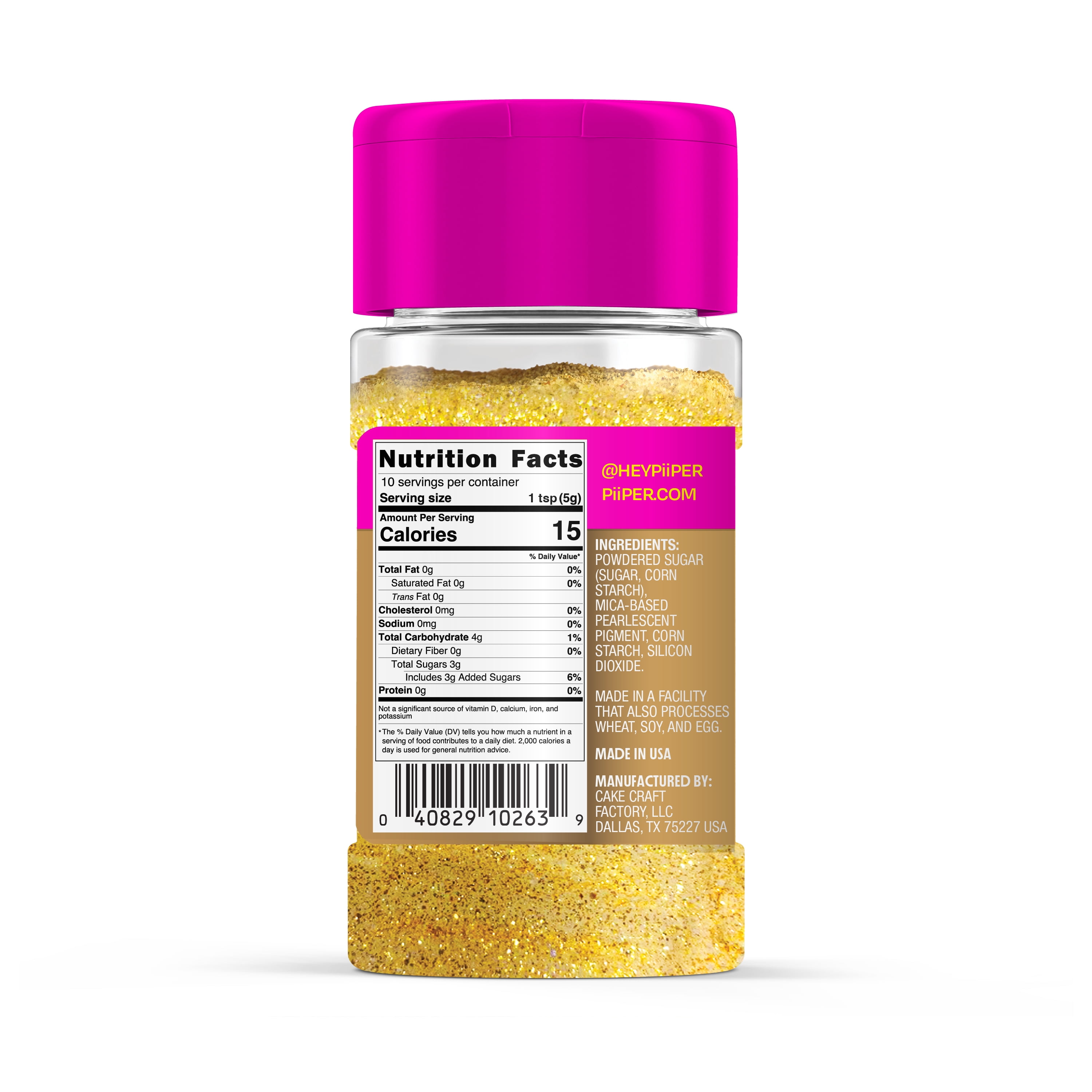 Piiper Edible Dust Gold Rush, Edible glitter dust, Shake to apply, for desserts, drinks & treats