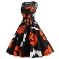 thumbnail image 4 of WTOBBY Women's Hepburn-Style Retro Lace Round Neck Sleeveless Halloween Printed Dress Elegant Vintage Inspired Party Wear,Black L, 4 of 4