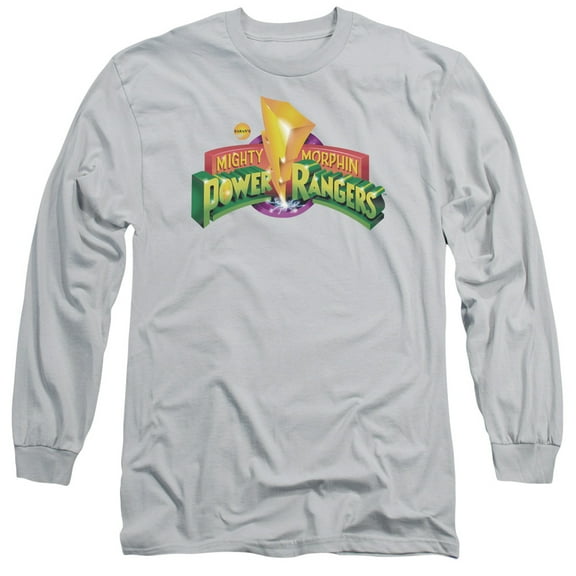 Power Rangers Mmpr Logo Long Sleeve Adult 18/1 T-Shirt Silver