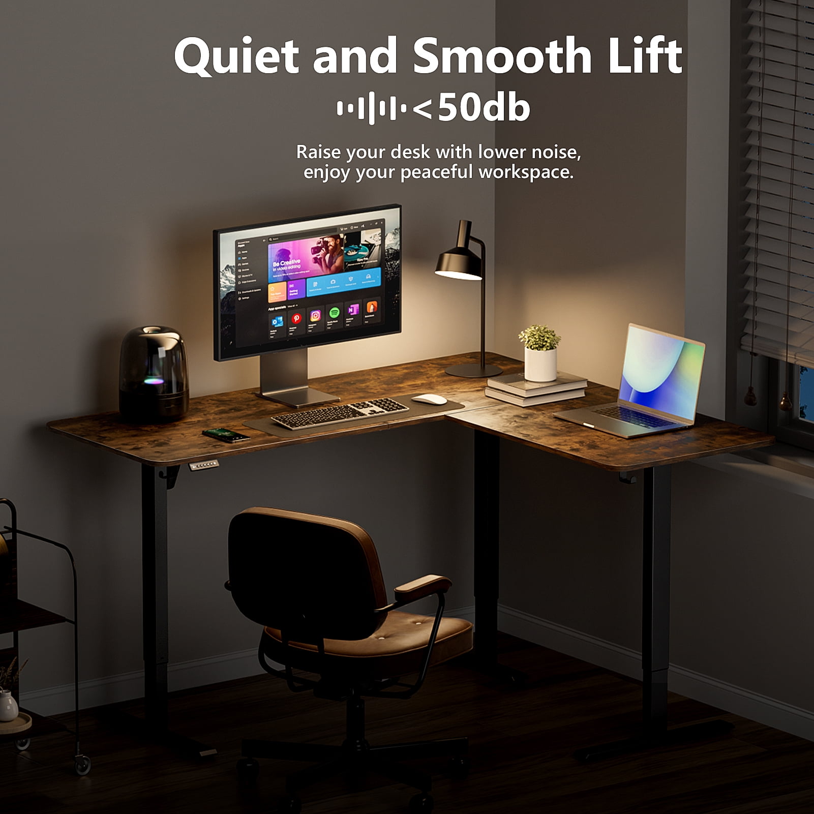 VVENACE 63 x 55 inch L Shaped Electric Standing Desk Stand up Desk Corner Computer Workstation for Home, Room, Office, Brown, 3 Split Boards