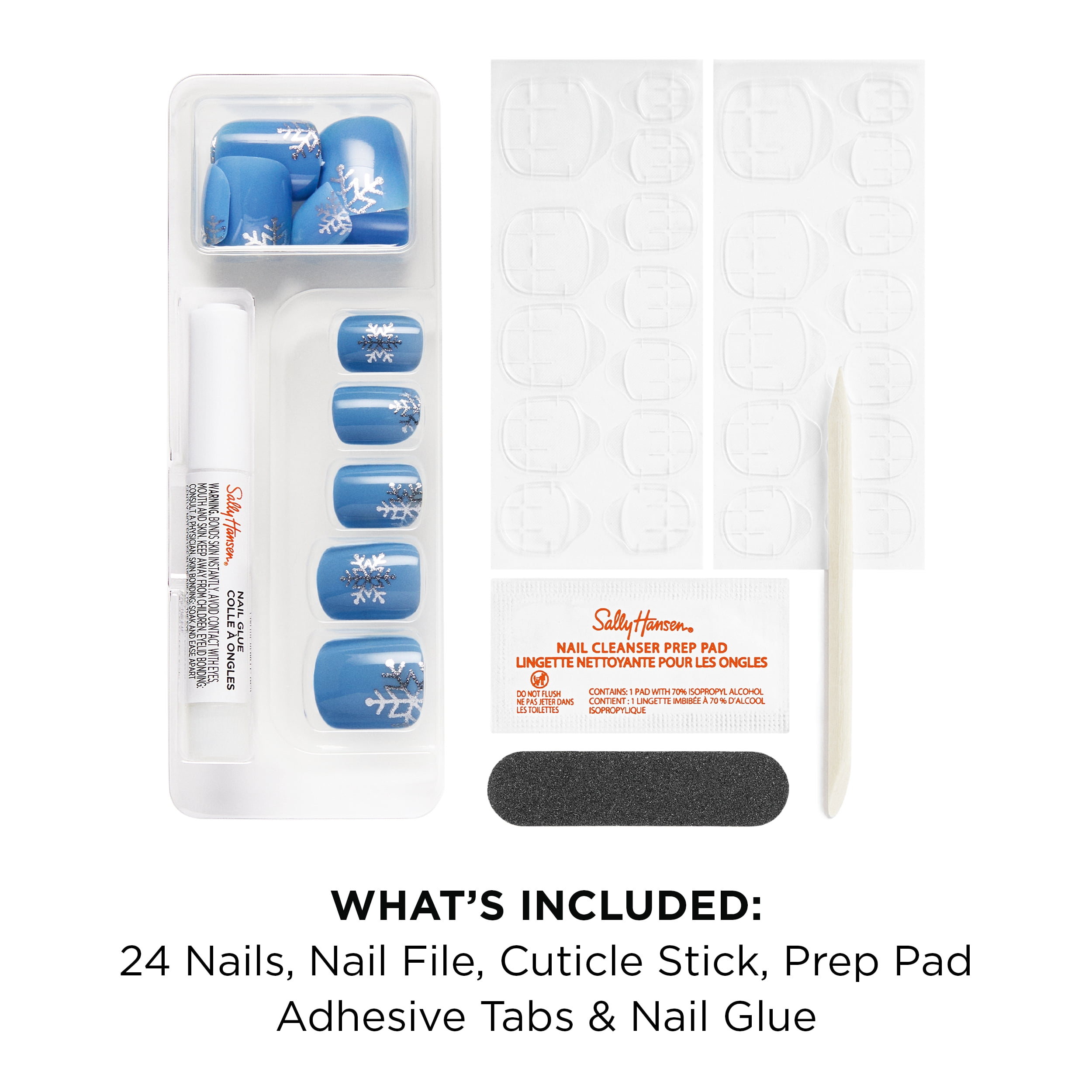 Sally Hansen Perfect Manicure Press On Nail Kit, Holiday Collection, Snow-mance, Square