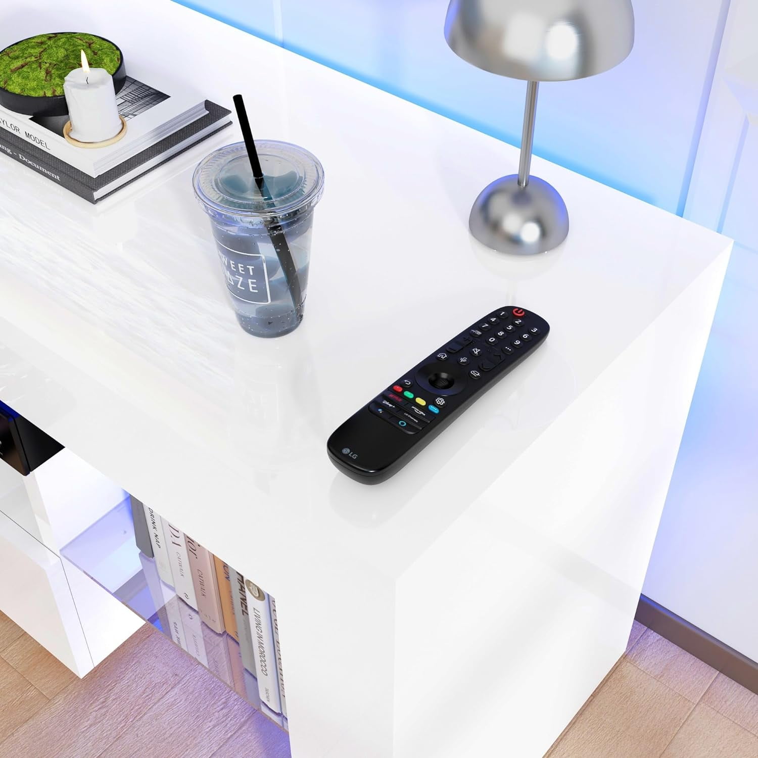 ChVans LED TV Stand for 65/75/85 inch TV, High Glossy Modern Entertainment Center with Drawer and LED Lights(White)