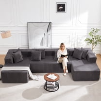 Vicluke 131" Boneless Memory Foam Sofa with Chaise Lounge, Comfy Corduroy Fabric Modular Sectional Couch, U-Shaped Sofa for Living Room & Apartment, No Assembly Required (Gray)