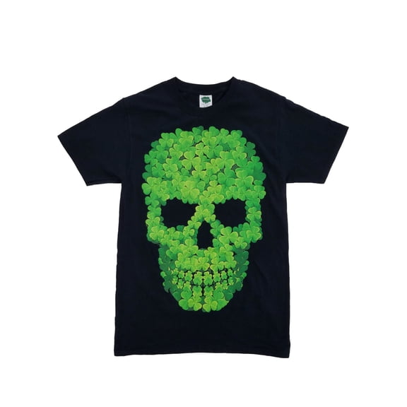 Mens Black St. Patrick's Day Clover Skull Graphic T-Shirt Small