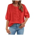 thumbnail image 6 of kaprioy Shirts for Women Fall And Winter Retro Embroidered 3/4 Sleeve Boho Tops Dressy Casual Blouses Teacher Loose Tunics Red, XL, 6 of 7