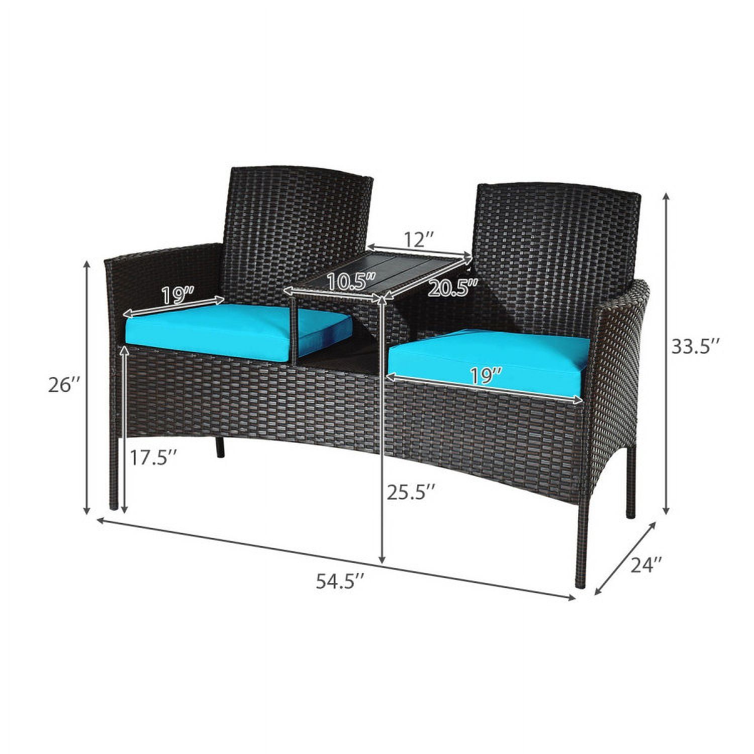 Aimee Lii Modern Patio Conversation Set with Built-in Coffee Table and Cushions, Balcony Chair, A-Turquoise