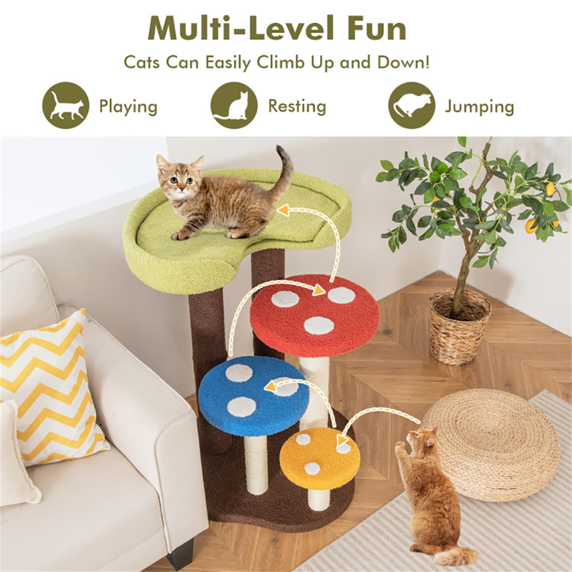 Kadyn 37" Cat Tree House, Small Cat Condo with Sisal Scratching Post, Mushroom Cat Tower, Multicolor