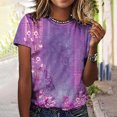 thumbnail image 2 of Blusa superior de cuello redondo SCZ estampado de flores manga corta Casual para mujer púrpura 4XL, 2 of 5