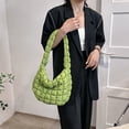 thumbnail image 4 of Lattice Pattern Shoulder Crossbody Bags Space Cotton Handbags Women Large Capacity Tote Bags Padded Ladies Quilted Shopper Bags Green 30x26x6cm, 4 of 6