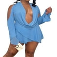 thumbnail image 3 of PENGXIANG Robe Mini à Col Licou pour Femmes, Décolleté Plongeant en V Profond, Robe Courte à Manches Épaules Dénudées, Robe à Volants pour Sortir, 3 of 9