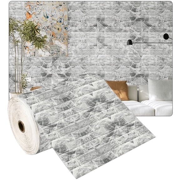 3D Peel and Stick Foam Brick Wall Panels – 118.11in / 196.85in / 393.7in, Easy to Clean & Cut, Grid Pattern for Home Decor – Self-Adhesive Wallpaper for Living Room, Kitchen, Bedroom, Office, Dorm