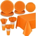 thumbnail image 1 of 193 Pieces Orange Dinnerware Set Solid Tableware Set Including Disposable Paper Plates, Cups, Napkins, Cutlery, Table Cover for Party Supplies, 1 of 5
