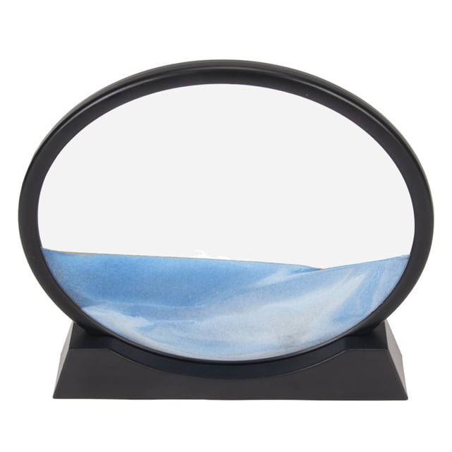 Cuadro artístico de arena móvil de 12 pulgadas, redondo, giratorio 360 grados, 3D, con movimiento líquido, paisaje de arena de aguas profundas, arenas movedizas, decoración, azul