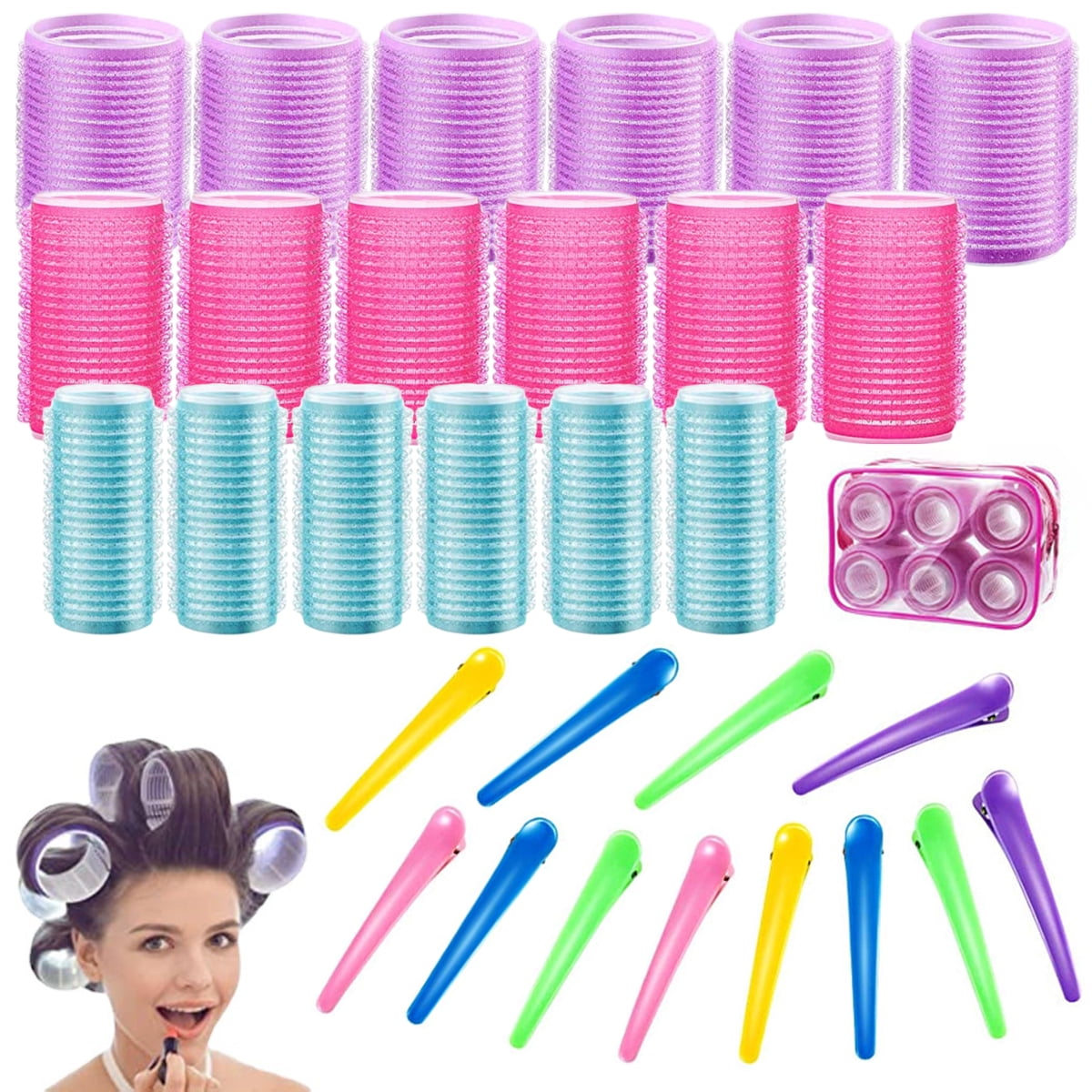 31 Pieces Self-Adhesive Adhesive Rollers Classic Hair Rollers Hair Rollers  Self-Grip Hair Roller Set Hairstyles Adhesive Rollers with Hair Clip for  Women, Men and Children 