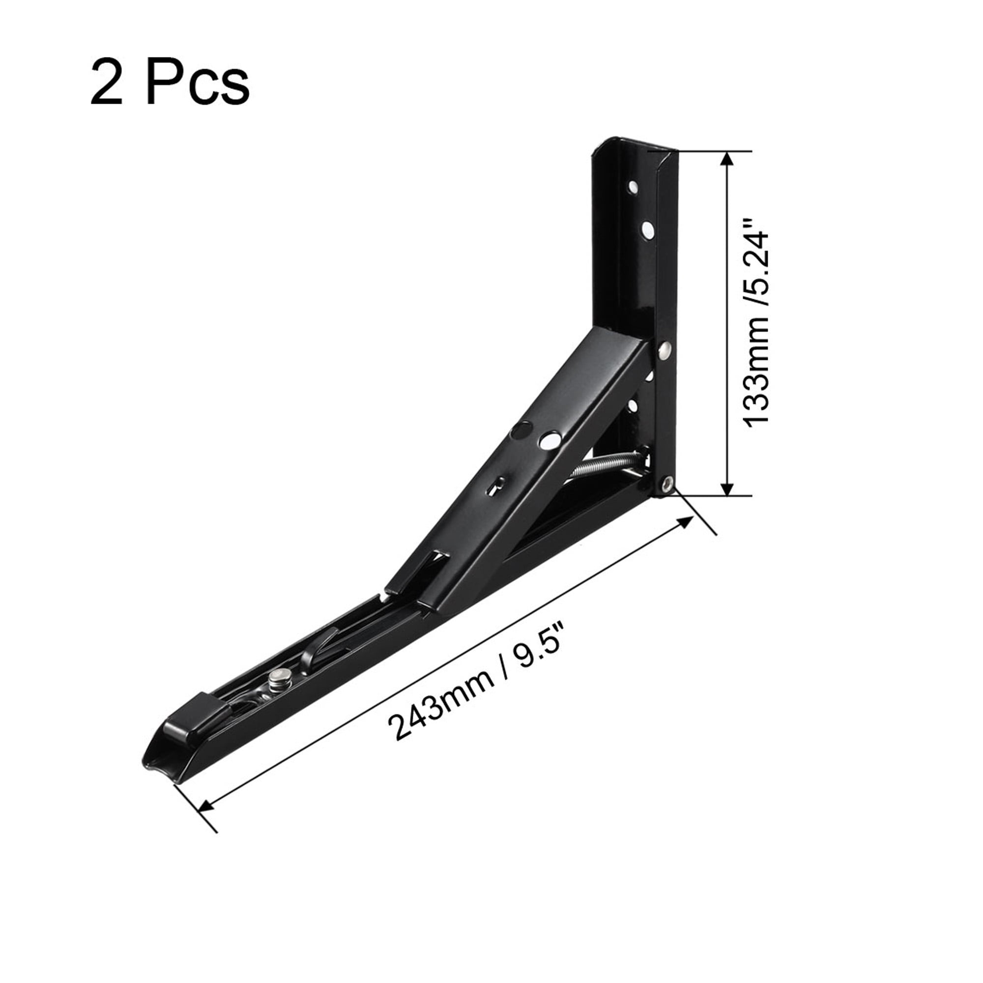 Unique Bargains Folding Bracket 9.57" 243mm Wall Mounted Support Collapsible Long Release Arm Carbon Steel 2pcs