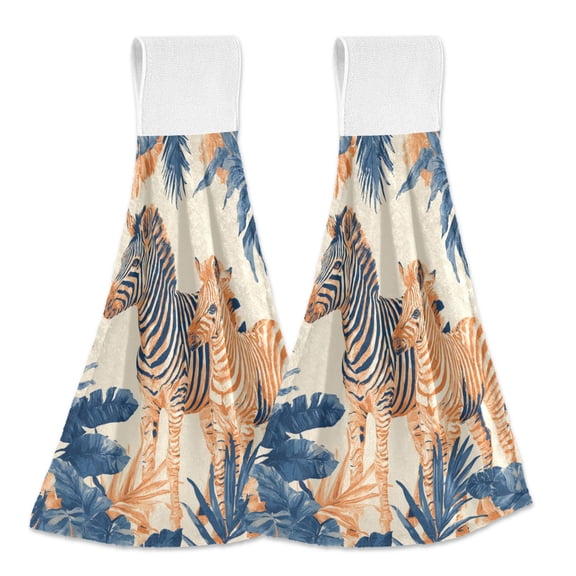 Two Zebras in Jungles Retro Hanging Towels with Loop Hand Towels Nylon Fastener Tape Design Dish Cloths 2 Pieces