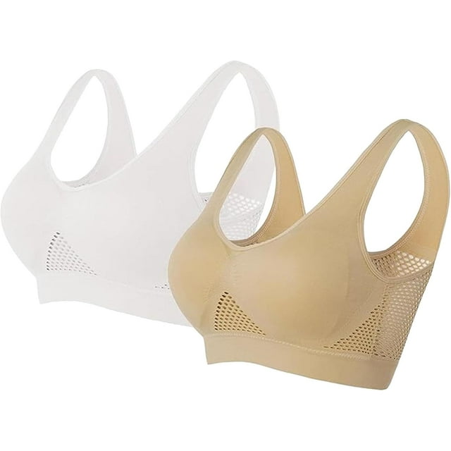 2 Pack Women Sports Bras Plus Size Breathable Cool Lift Up Air Full Coverage Wireless Push Up Bra Seamless Bralettes