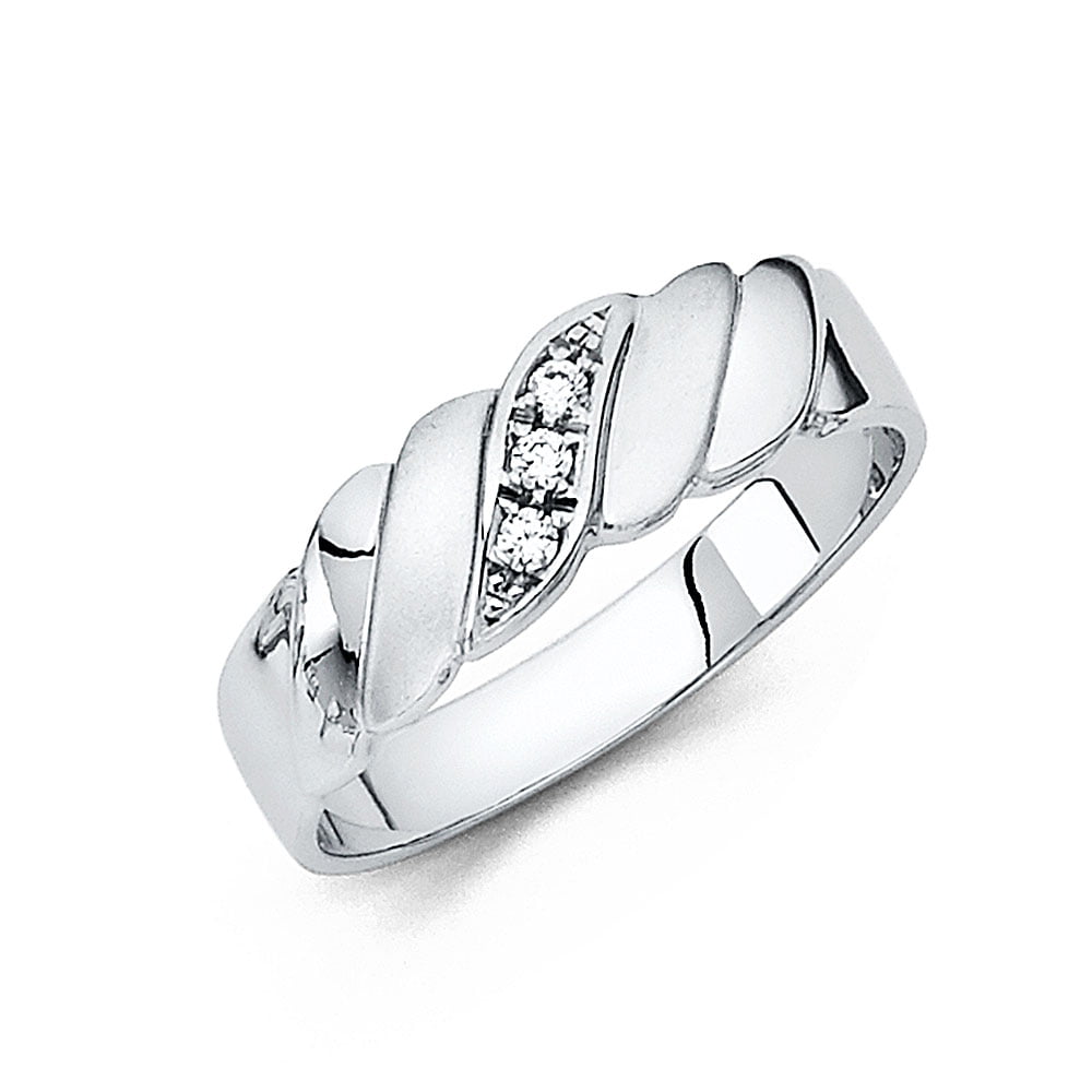 Jewels By Lux 14K White Gold Ring Mens Cubic Zirconia CZ Anniversary Wedding Band