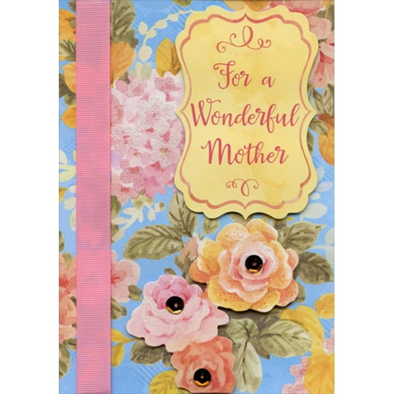 Designer Greetings Pink & Orange Tip On Flowers For Wonderful Mother Hand Decorated Mother's Day Card