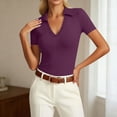 thumbnail image 2 of Womens Short Sleeve Business Casual Tops Summer V Neck Polo Work Shirts Fitted Basic Shirt Trendy Tops, 2 of 5