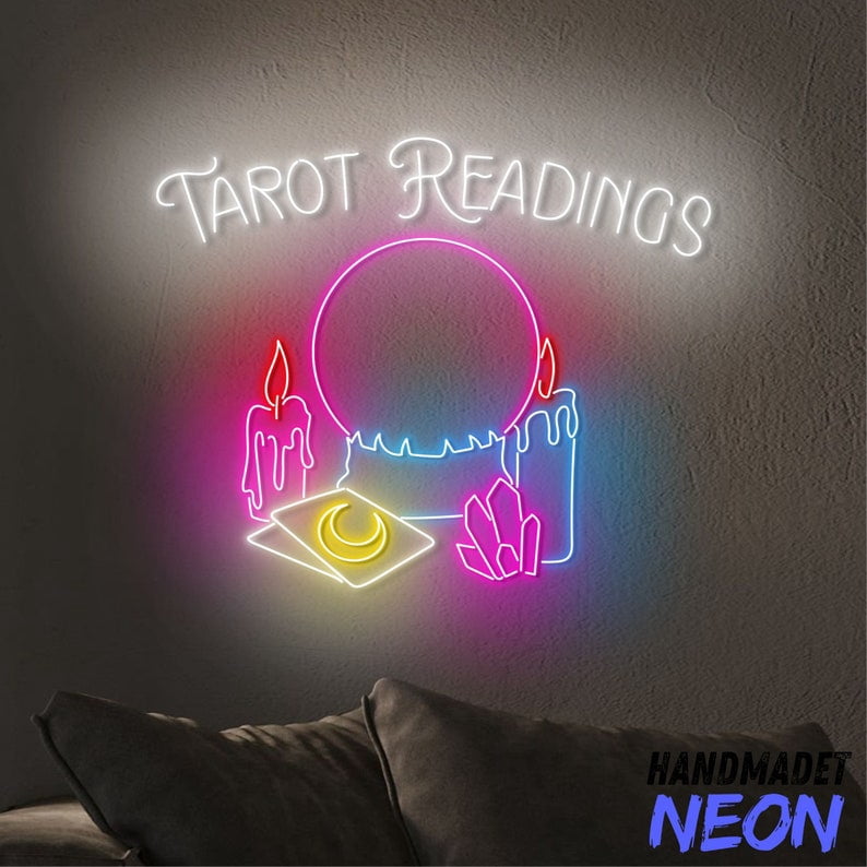 Handmadetneonsign Tarot Readings Neon Sign, Tarot Reader Wall Art, Psychic Open Logo Wall Decor 044373